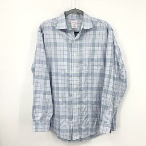 Brooks Brothers Men Size Medium Shirt Button Down Top Blue Check Non Iron Cotton